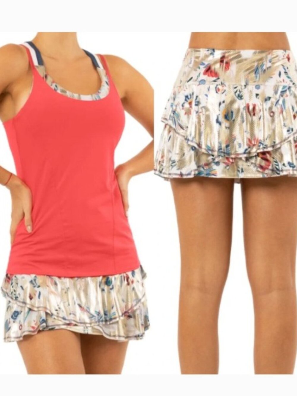 Lucky in Love A Stitch in Time Collection Gold Metallic Printed Tennis Skort